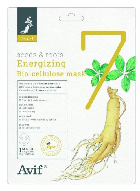 Mascarilla facial AVIF 7-IN-1 SEEDS & ROOTS ENERGIZING BIO-CELLULOSE